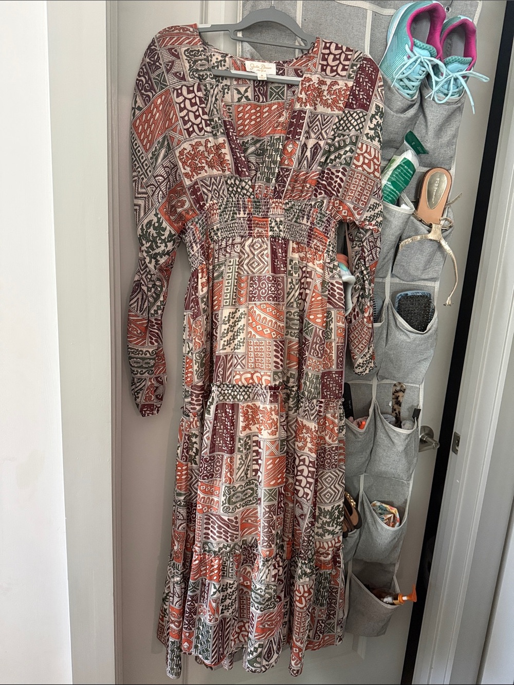 JB by Julie Brown Patchwork Maxi Dress in Rust, Olive & Cream